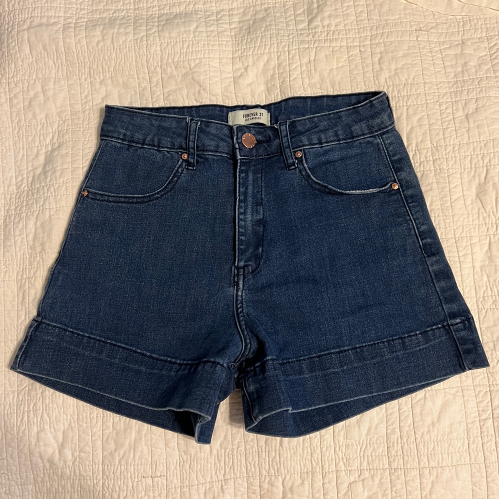 Dark stretchy high waist denim shorts